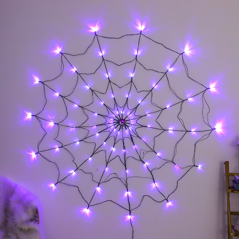 Halloween Spider Web LED Lights Halloween Funny Props Remote Control Atmosphere Decorative Lights